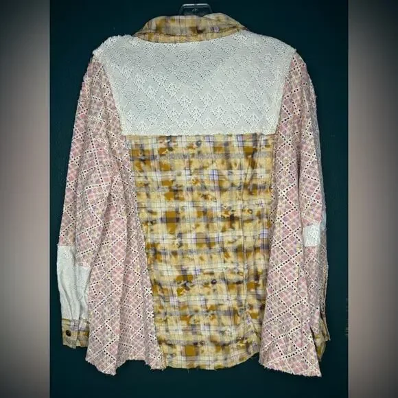 New Pol Boho Patchwork Plaid Multi Color Long Sleeve Oversized Jacket - Picture 5 of 9